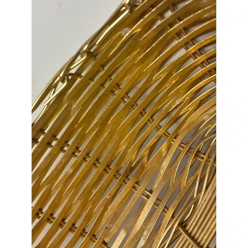 Metal Wire Basket Gold Woven Oblong Crackers Trinket Hand‎ Towel Small Vintage